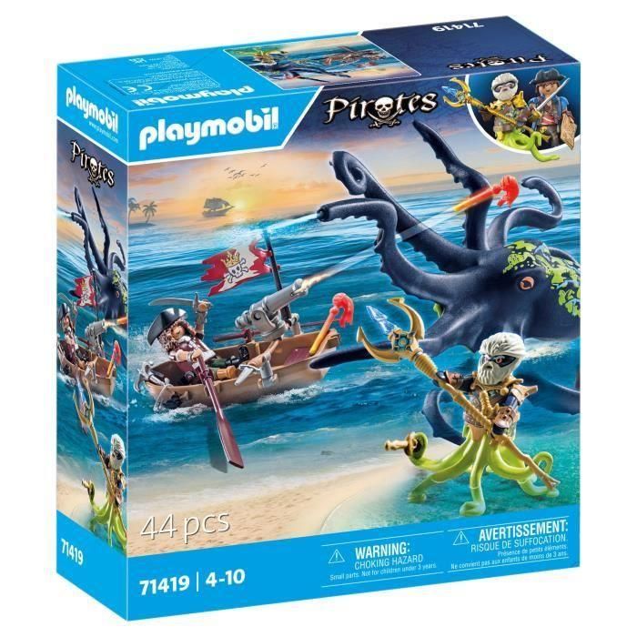 Playmobil Batalla Con Pulo Gigante Piratas 71419 - Kraken y Barco Pirata con Función de Agua