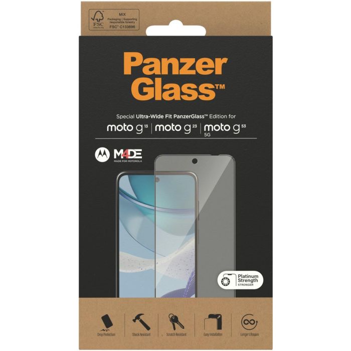 PanzerGlass Protector de Pantalla Ultra-Wide Fit para Motorola Moto G13, G23, G53 5G - Antigolpes y Antihuellas, Transparente 2