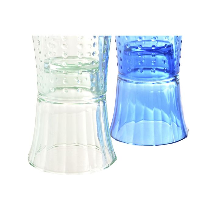 DKD Home Decor Hangzhou design 26a Vaso Mediterraneo Azul Turquesa Cristal Relieve con Pez Set de 4 8 x 27 x 8 cm Apto para lavavajillas