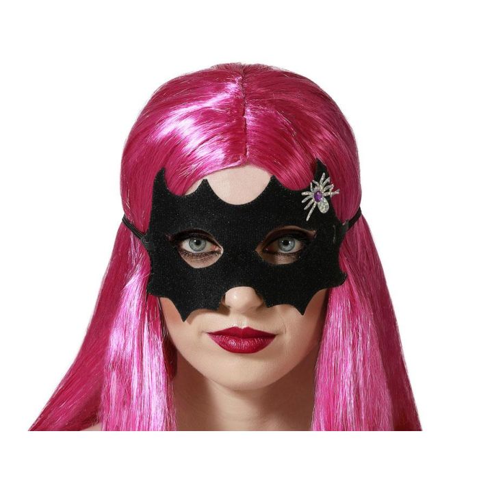 Antifaz Negro Brillante Con Araña Plateada Para Halloween 0 Antifaz Negro Brillante Con Araña Plateada Para Halloween 0