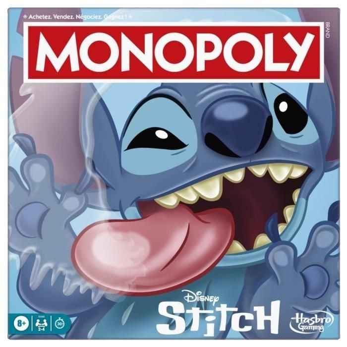 Monopoly Stitch, juego de mesa, de 2 a 4 jugadores, 30 minutos, edición Disney Lilo & Stitch, a partir de 8 años Monopoly Stitch, juego de mesa, de 2 a 4 jugadores, 30 minutos, edición Disney Lilo & Stitch, a partir de 8 años