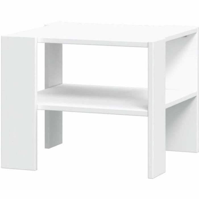 Mesa de centro PILVI 2 bandejas - Estilo contemporáneo - Partículas de melamina - Decoración blanca - L 55 x P 55 x H 45 cm 2