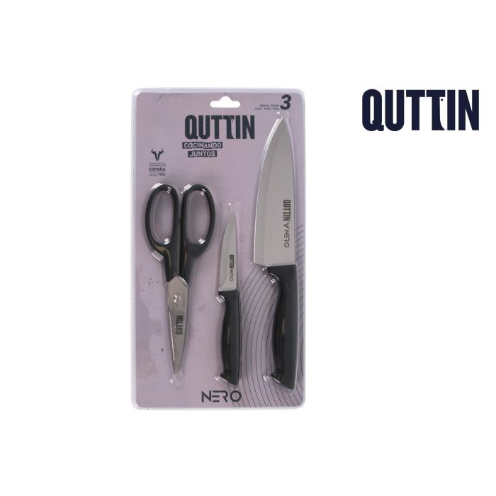 Set de 3 piezas de cuchillos Chef, pelador y tijera Nero - Quttin (12 Cajas) Set de 3 piezas de cuchillos Chef, pelador y tijera Nero - Quttin (12 Cajas)