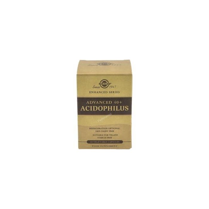 SOLGAR 40 Plus Acidophilus Avanzado, Probiótico para Digestión, 1500 millones de Microorganismos, 60 Cápsulas Veganas