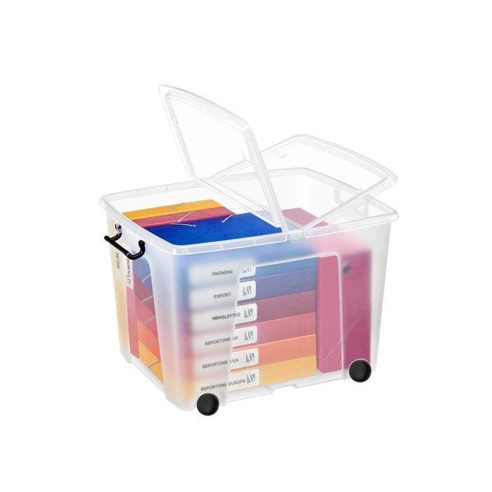Cep Contenedor Plástico Transparente 75L con Tapa Cierre Hermético y Ruedas 485x600x415 mm