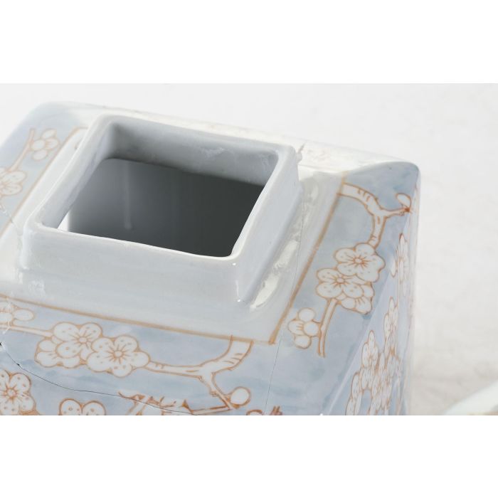 DKD Home Decor Jarrón Oriental Porcelana Colección Sook con Flores Azul Naranja 15.5 x 21.5 x 15.5 cm 1