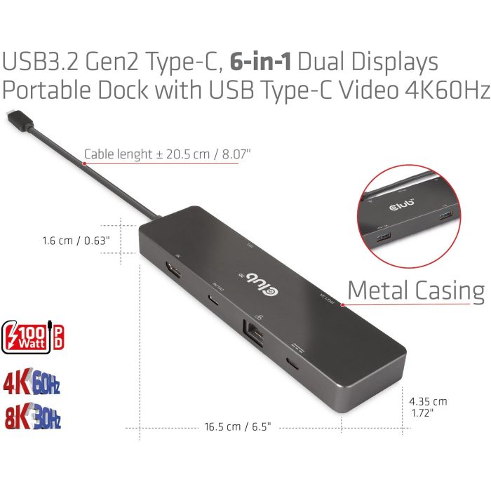 Club3D USB-C 6in1-HUB >HDMI/2xUSB-C/2xUSB/LAN 8K30Hz PD100W 16 Club3D USB-C 6in1-HUB >HDMI/2xUSB-C/2xUSB/LAN 8K30Hz PD100W 16