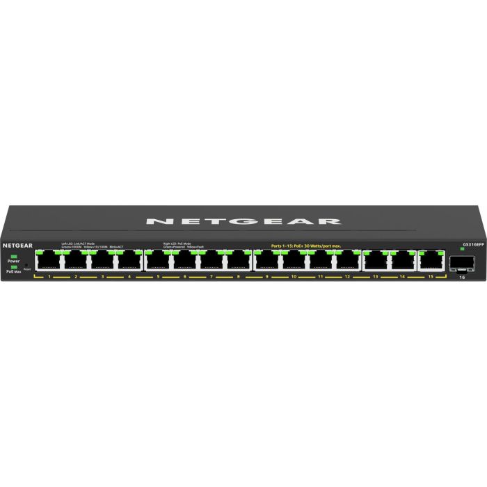 NETGEAR GS316EPP-100PES Switch PoE+ Gigabit con 16 Puertos RJ45, 1 Puerto SFP y 231W de Potencia Total 4 NETGEAR GS316EPP-100PES Switch PoE+ Gigabit con 16 Puertos RJ45, 1 Puerto SFP y 231W de Potencia Total 4
