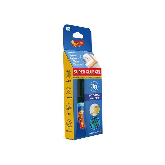 Supertite Adhesivo instantáneo gel 3 g A2408 para metal, porcelana, plástico, goma, vidrio, madera