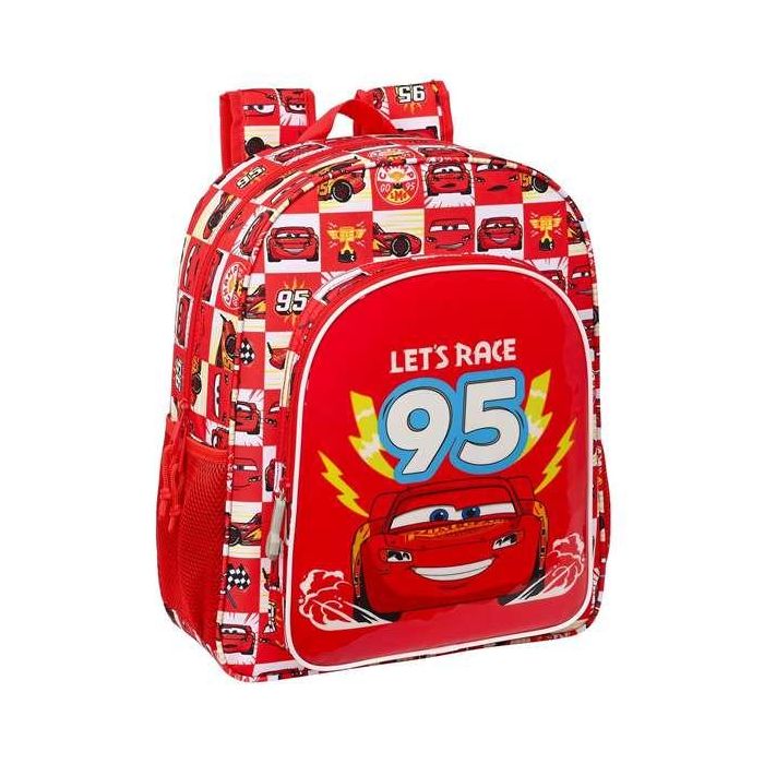 Mochila Escolar Cars Let's race Rojo Blanco (32 x 38 x 12 cm)