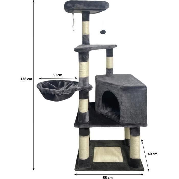 SWIFTY Árbol para gatos - 55 x 40 x 138 cm - Gris oscuro - 3 plataformas, 1 percha, 1 nicho, postes rascadores 5 SWIFTY Árbol para gatos - 55 x 40 x 138 cm - Gris oscuro - 3 plataformas, 1 percha, 1 nicho, postes rascadores 5