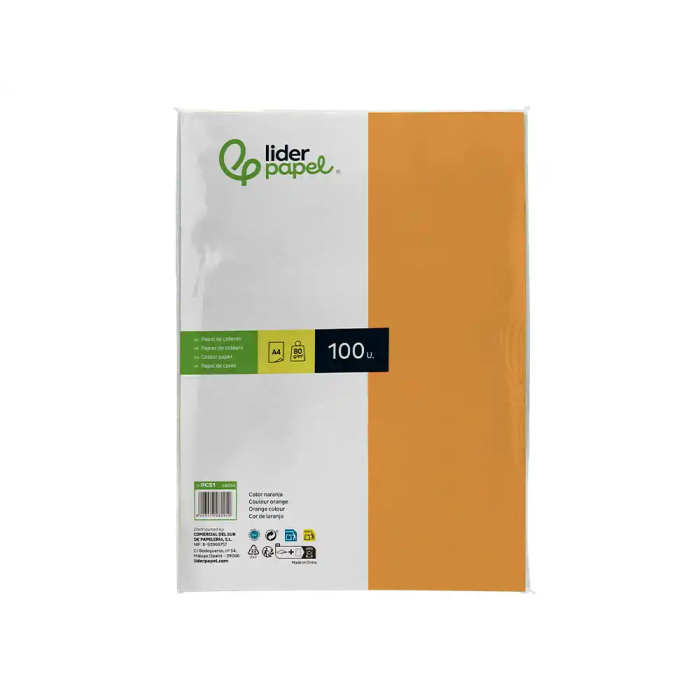 Liderpapel Papel Color A4 80gr Naranja Paquete de 100 Hojas 1