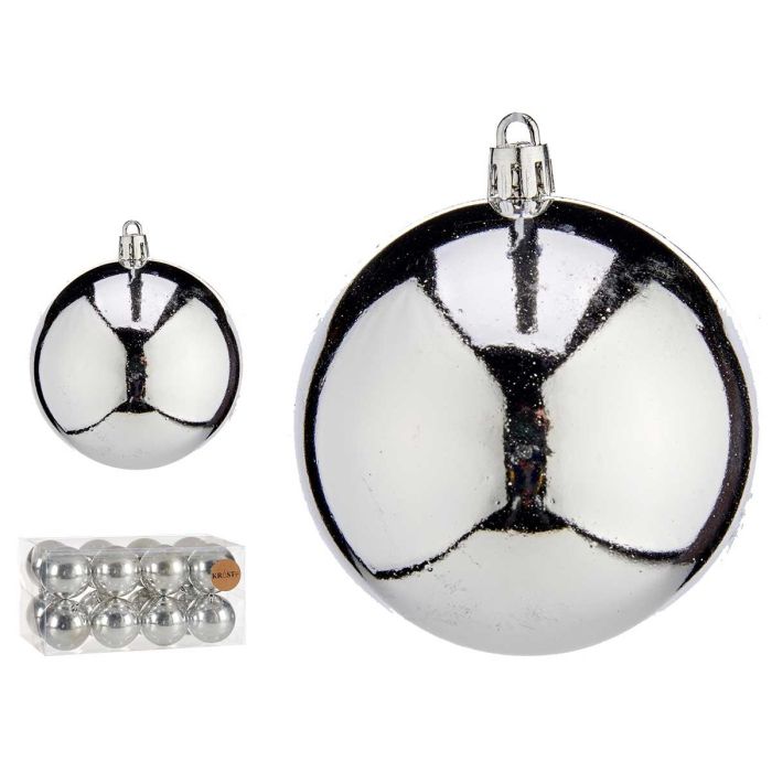 Krist+ Set 16 Bolas de Navidad de Plástico 8 cm Plateadas para Árbol - Decoración Festiva (Set de 12)