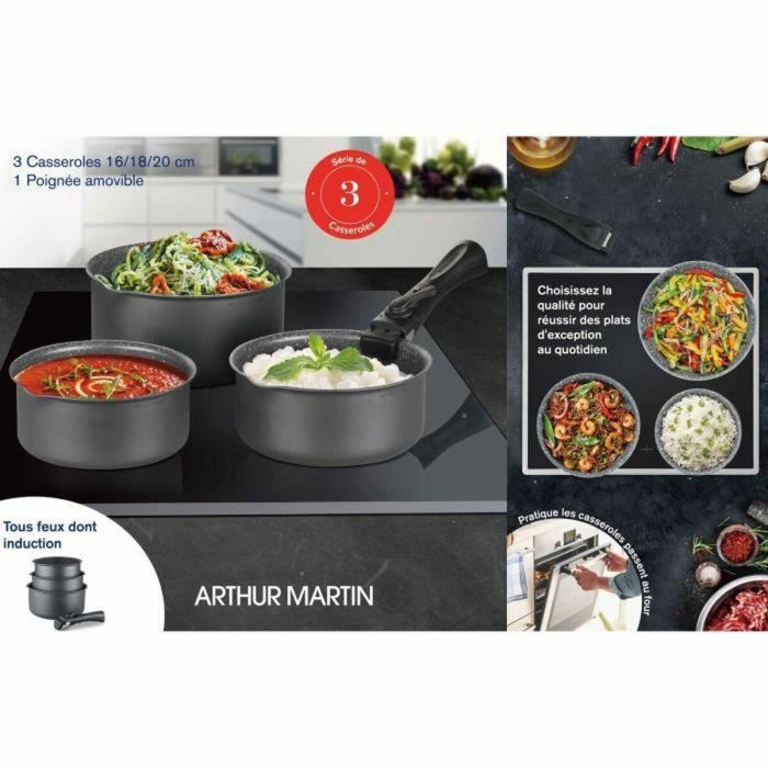 Arthur Martin AM777GM Batería de Cocina 3 Sartenes 16-18-20 cm Gris Mate Antiadherente Inducción Mango Extraíble Aluminio 1 Arthur Martin AM777GM Batería de Cocina 3 Sartenes 16-18-20 cm Gris Mate Antiadherente Inducción Mango Extraíble Aluminio 1