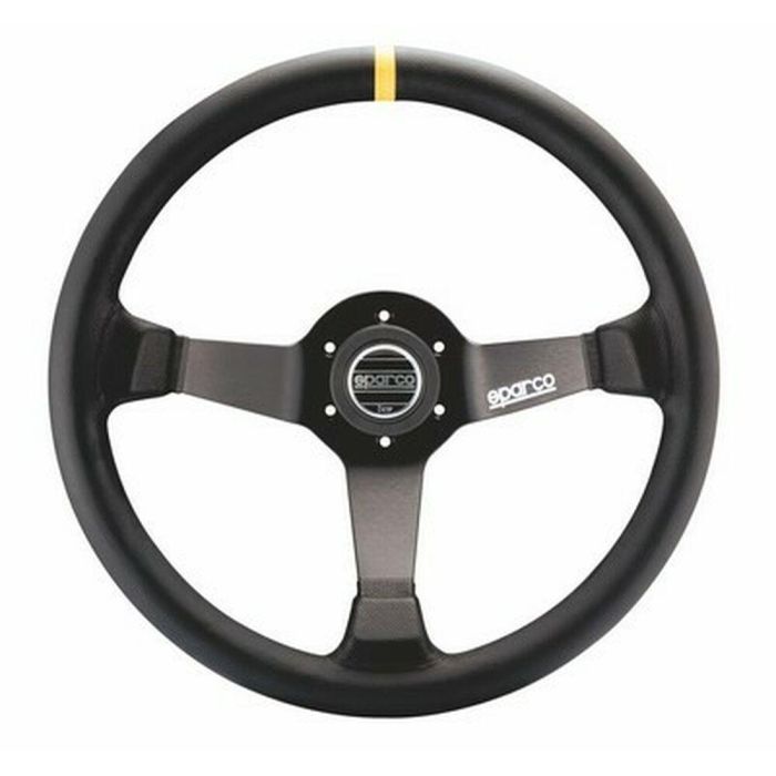 Sparco S015R345MLN Volante R345 de Piel, Diámetro 350mm, 3 Brazos Aluminio Negro para Competición y Carretera con Claxon