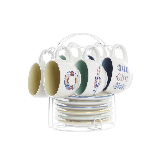 DKD Home Decor Set de 6 Tazas de Café 180ml Dolomita, Colección Salitre Mediterráneo, Azul y Verde, Aptas Microondas y Lavavajillas