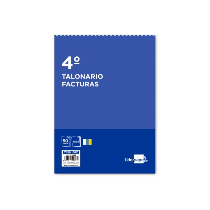 Talonario Liderpapel Facturas Cuarto Original Y 2 Copias 316 Con I.G.I.C. 1