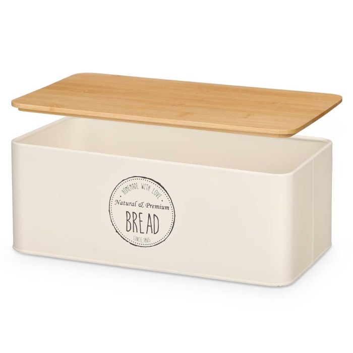 Kinvara Panera de Metal Color Crema con Tapa de Bambú – Caja para Conservar Pan Fresco en la Cocina 33x12x18 cm (4 Unidades) 1 Kinvara Panera de Metal Color Crema con Tapa de Bambú – Caja para Conservar Pan Fresco en la Cocina 33x12x18 cm (4 Unidades) 1