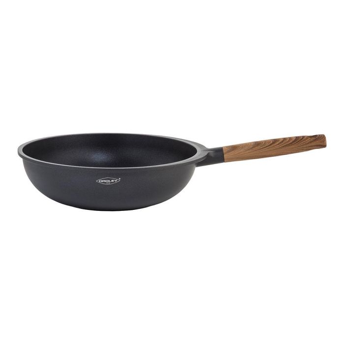 Wok aluminio fundido c/tapa. mango color madera 30cm nature oroley