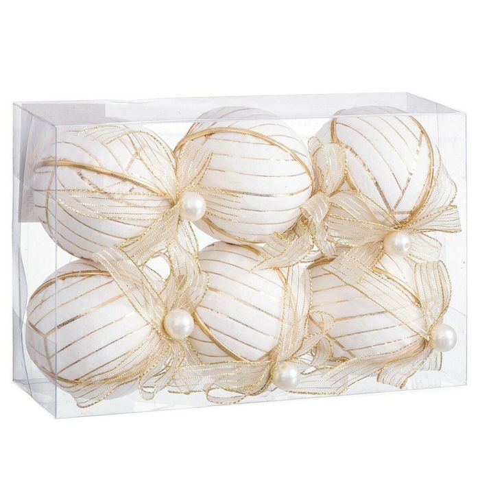 Bolas de Navidad Blanco Polyfoam Tejido 6 x 6 x 6 cm (6 Unidades) 1