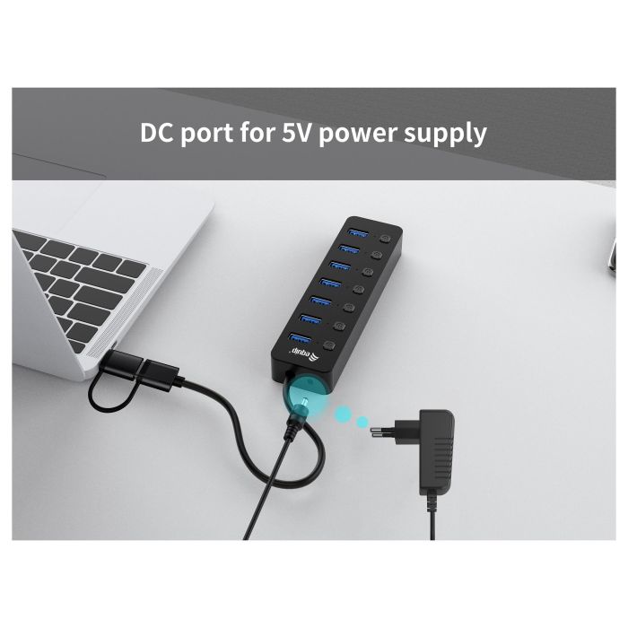 Equip Hub USB-C 3.2 Gen1 7xUSB-A Con Interruptores Adaptador USB-A y Alimentador