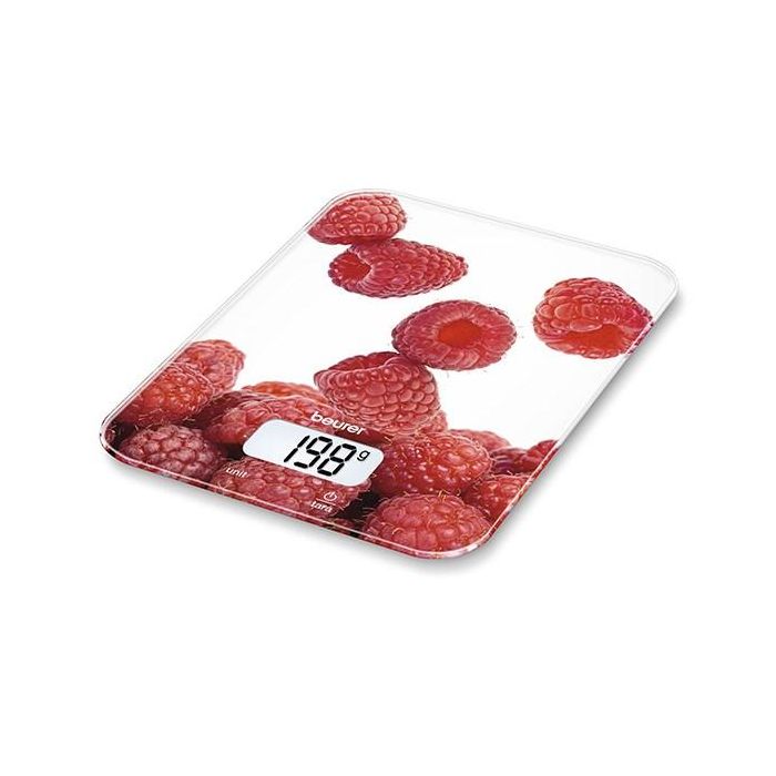 Beurer KS-19 Balanza de Cocina Frambuesa - Vidrio Ultra Plano, Pantalla LCD, Capacidad 5kg, Función Tara