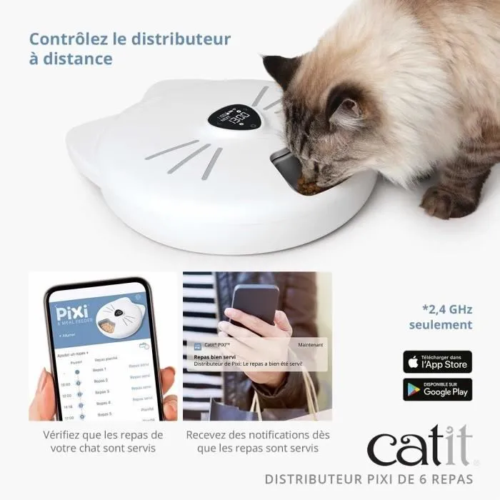 Cat It PIXI SMART Dispensador de comida para gatos conectado, 6 x 170 ml, Pantalla táctil LCD con bolsas de hielo 3