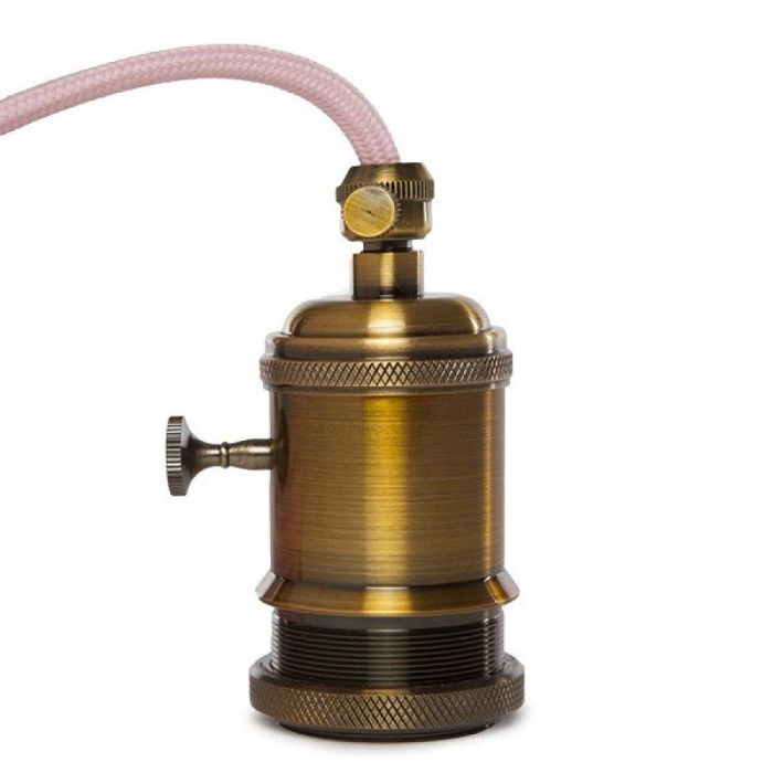 Pendel E27 con Enchufe y Cable 5m Rojo 3x0.75, Portalámparas Interruptor Rotativo Latón Estilo Retro [AM-AT530] 1