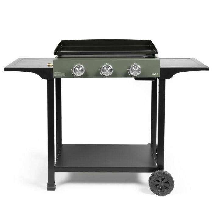 Livoo DOC326 Plancha de gas con carro, 3 quemadores, Verde/Negro