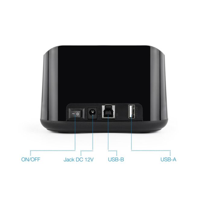 TooQ TQDS-802 Dock Station para 2 Discos Duros SATA 2.5 y 3.5 pulgadas, USB 3.0 (5 Gbit/s), Función Clonación OTB, Negro 1