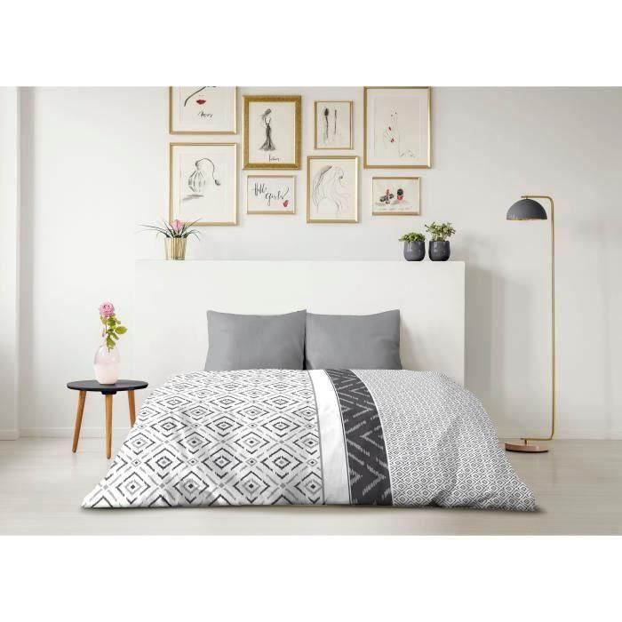 Juego nórdico de microfibra ETHNO - 1 funda nórdica 220 x 240 cm + 2 fundas de almohada 63 x 63 cm - Gris 3 Juego nórdico de microfibra ETHNO - 1 funda nórdica 220 x 240 cm + 2 fundas de almohada 63 x 63 cm - Gris 3