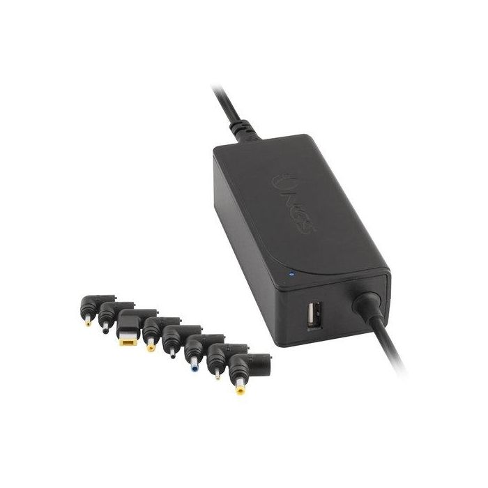 NGS W-45W Cargador Universal para Portátil 45W con 8 Conectores, Salida USB 5V/2A y Voltaje Automático 19-20V