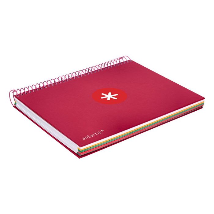 Cuaderno Espiral A5 Micro Antartik Tapa Forrada120H 90 gr Cuadro 5 mm 5 Bandas6 Taladros Color Frambuesa 5