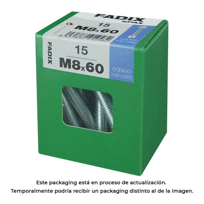 Fadix Tornillo Métrica Cabeza Hexagonal con Tuerca, Cincado M8x60mm, Caja de 15 Unidades