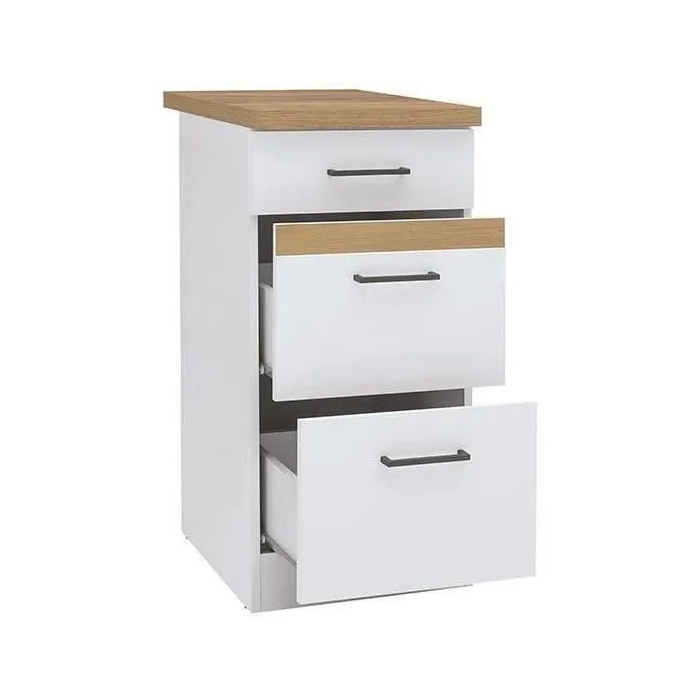 Junona Mueble Bajo de Cocina 40 cm 3 Cajones + Encimera JUNONAMB3T40BL Blanco Brillo 1