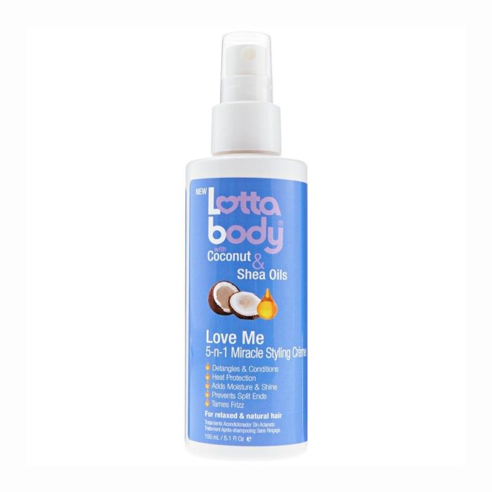 Lotta Body Tratamiento sin Aclarado 5 en 1 Love Me con Aceites de Coco y Karité - Desenreda, Acondiciona, Protege del Calor, Hidrata y Controla el Frizz - 150ml
