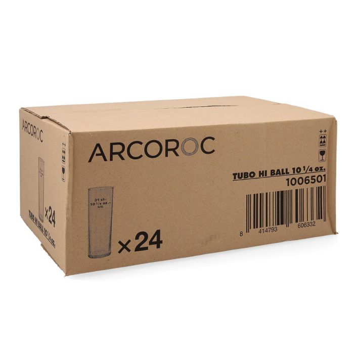 Arcoroc Caja 24 Vasos Altos Vidrio Tubo 30 cL Transparente con Brillo. Aptos Lavavajillas, Larga Duración. 1
