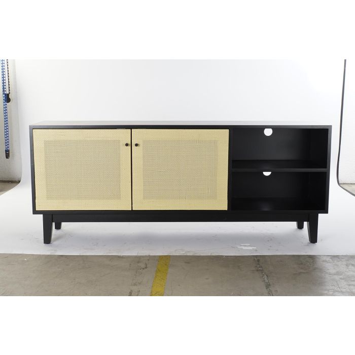 DKD Home Decor Mueble TV Balines Negro Natural 160x65x38 cm Abeto Ratan 5