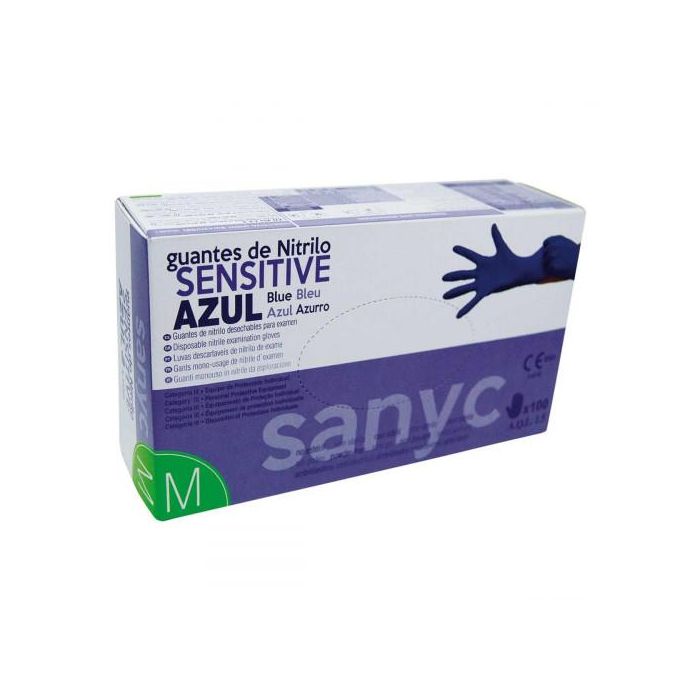 Guantes De Nitrilo Desechable Sensitive Sin Polvo Talla M Mediana Color Azul Caja De 100 Unidades