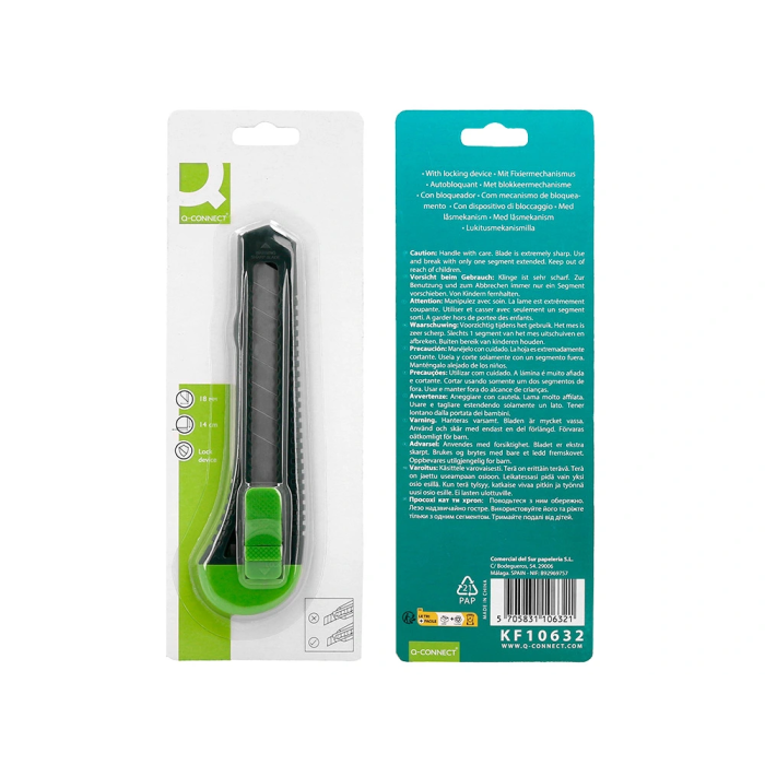 Q-connect Cúter de Plástico Ancho con Asa para Colgar Cuchilla 18 mm Blíster 1 Unidad 7