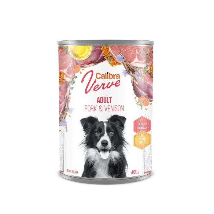 Calibra Dog GF Verve Adult - Alimento para perros adultos, sabores cerdo y venado, caja 6x400 gr