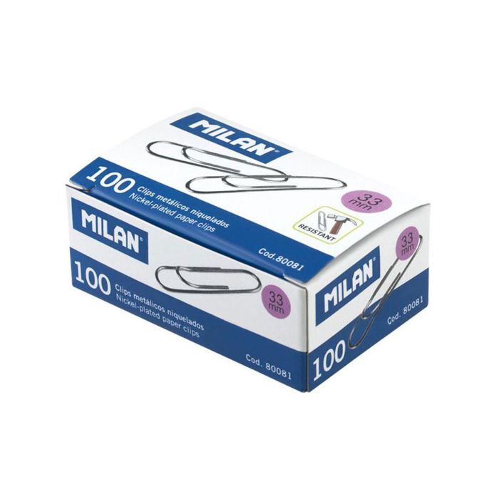 Milán Clips Metálicos Niquelados 33mm Caja con 100 Unidades Cromados para Oficina y Escuela 1