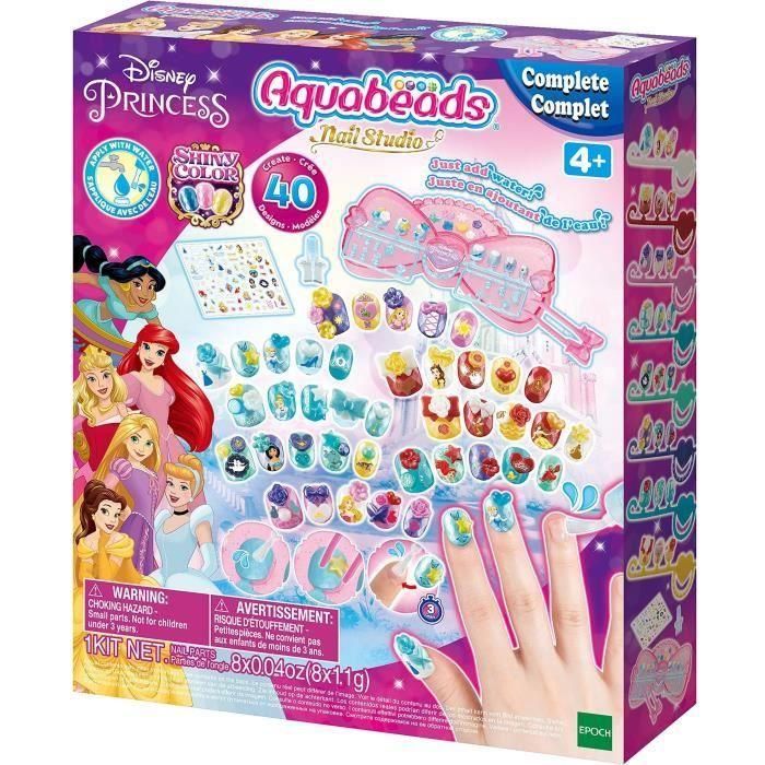 Aquabeads 35006 Estudio de Uñas Princesas Disney Set Manualidades Decorar +40 Uñas Reutilizables Sin Pegamento