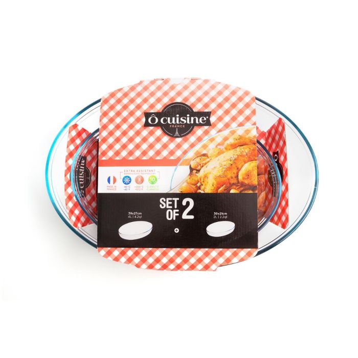 Ô Cuisine Set 2 Fuentes Oval Horno de Vidrio Borosilicato Transparente 40x29x9 cm - Apto Horno hasta 300°C, Microondas, Congelador 1