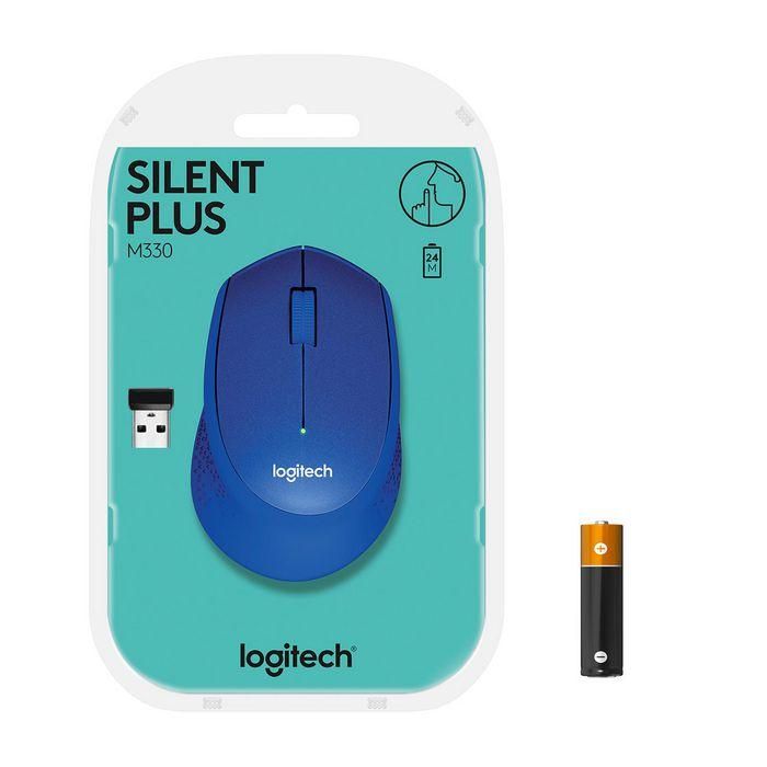 Logitech Ratón Inalámbrico M330 SILENT PLUS Azul - Clic Silencioso, Hasta 1000 DPI, Inalámbrico Fiable 1