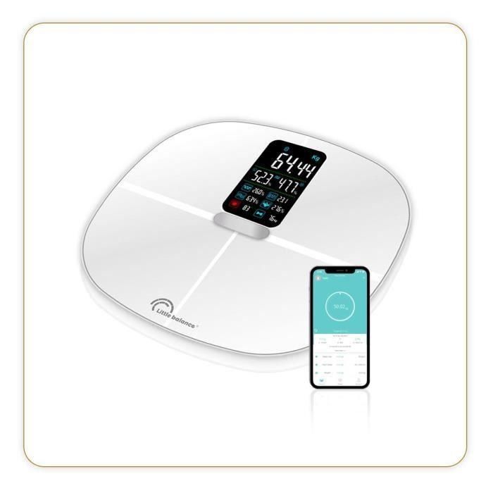 Little Balance Báscula Conectada Blanca 180kg/100g para Peso, IMC, Grasa Corporal, Agua y Músculos con Bluetooth y Pantalla XXL 0 Little Balance Báscula Conectada Blanca 180kg/100g para Peso, IMC, Grasa Corporal, Agua y Músculos con Bluetooth y Pantalla XXL 0