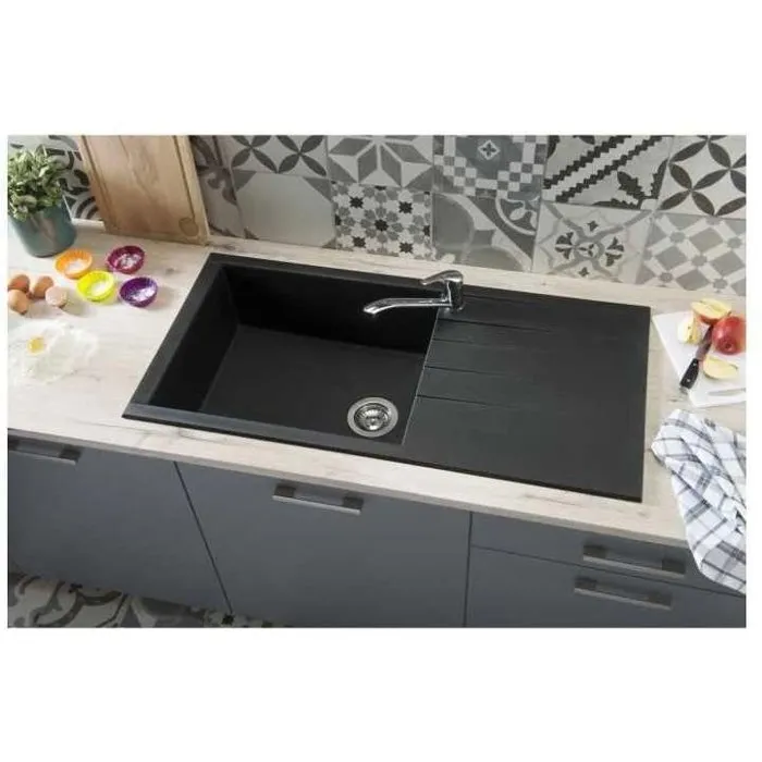 Stradour CUBE Fregadero Construido en SMC, Acabado BLACK STRAW - 06, 1 Bandeja, Dimensiones 100 x 50 cm, Vaciado Manual 1