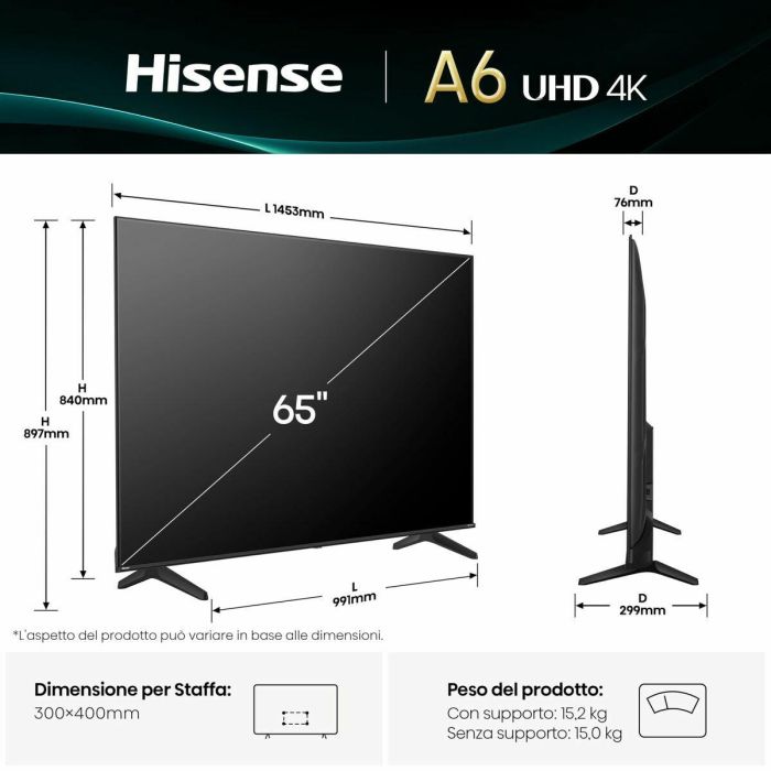Smart TV Hisense 65A6Q 65" 4K Ultra HD LED HDR D-LED 27 Smart TV Hisense 65A6Q 65" 4K Ultra HD LED HDR D-LED 27