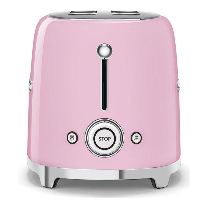 Smeg TSF01PKEU Tostador de 2 Ranuras, Color Rosa Cadillac, 950 W, Función Descongelar y Recalentar, con Bandeja para Migas Extraíble