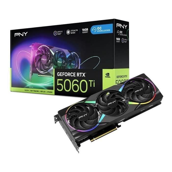 PNY GeForce RTX 5060 Ti EPIC-X RGB OC, Tarjeta Gráfica Gaming 16GB GDDR7, 2407 MHz Boost, PCIe 5.0, Refrigeración Triple Ventilador, 8K PNY GeForce RTX 5060 Ti EPIC-X RGB OC, Tarjeta Gráfica Gaming 16GB GDDR7, 2407 MHz Boost, PCIe 5.0, Refrigeración Triple Ventilador, 8K